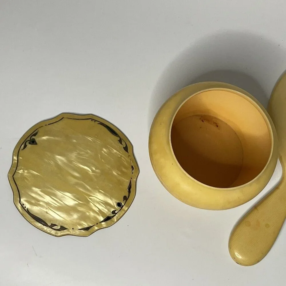 Vintage Vanity Set 3 pieces Hand Mirror, Box Container Powder with Lid